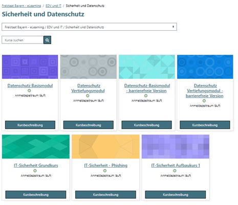 Übersicht der Baylern-Kurse zu Sicherheit und Datenschutz