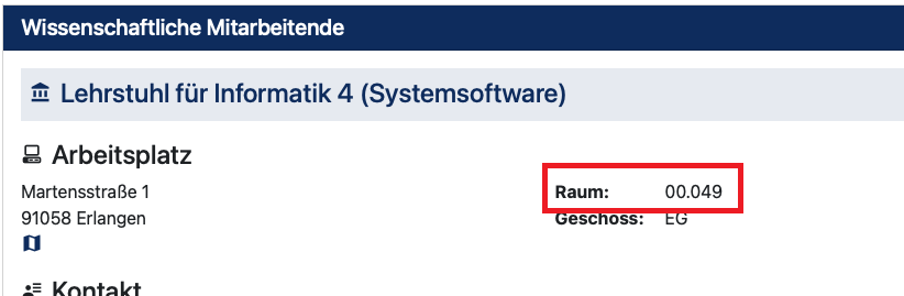 Raumbezeichnung in FAUdir vor der Anpassung