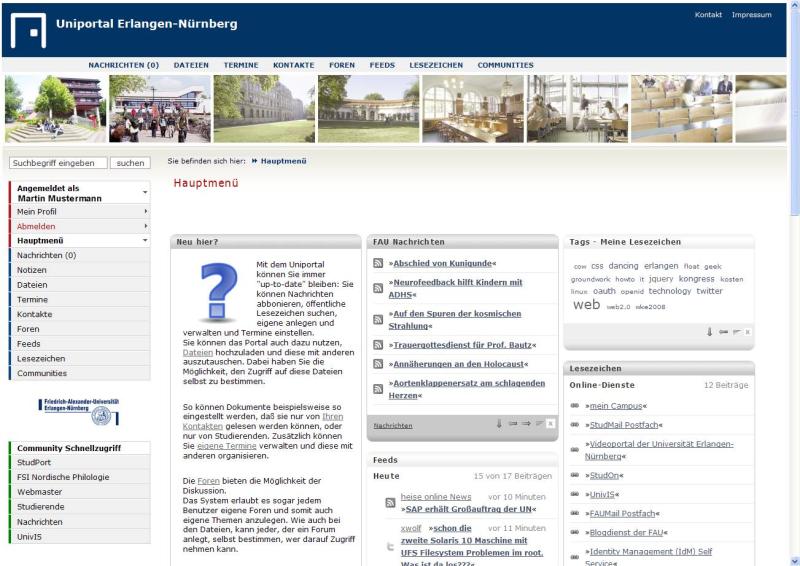 Entwurf der Startseite vom Uniportal nach der offiziellen Inbetriebnahme